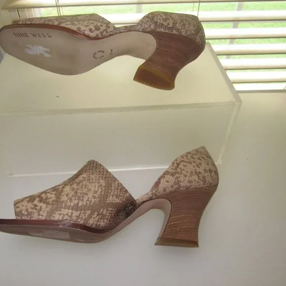 Nine West Dolley Snakeskin Peep-Toe D’Orsay Pumps – Size 8.5 M, Y2K Cottagecore - Picture 7 of 10